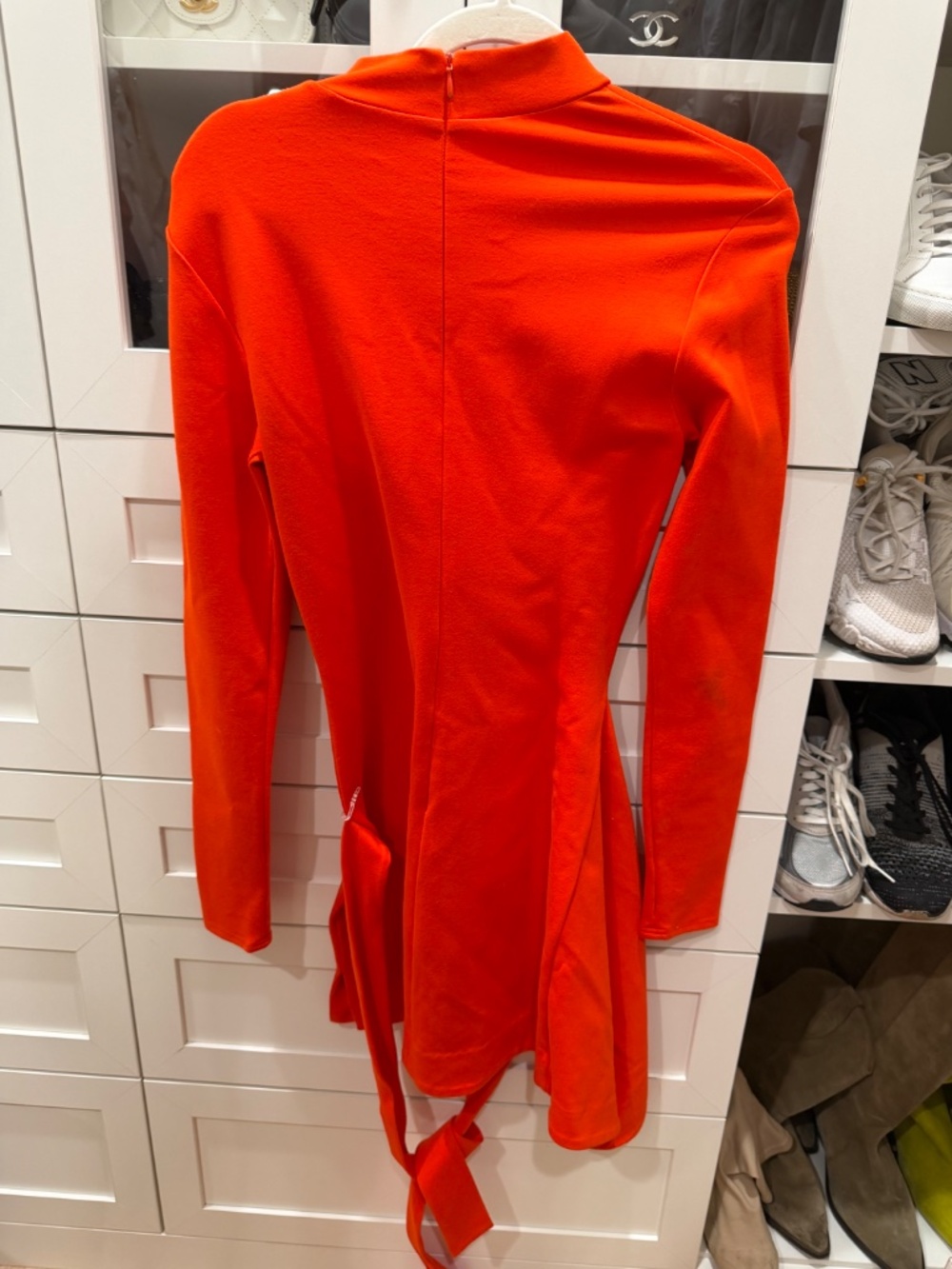 Alexis Orange Mock Neck Long Sleeve Mini Dress Wrap Tie Waist Bodycon - Picture 2 of 3